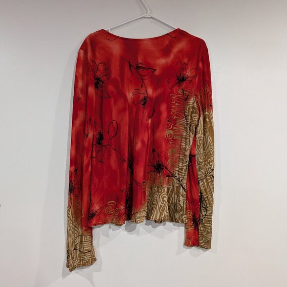 Unbranded Drawstring Cotton Blouse Made in Guatemala Red Tan Black Size 16 - Picture 5 of 5